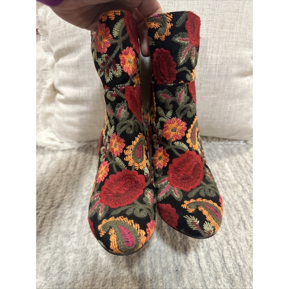 Flower Embroidered Half Boots Booties Marguerite Floral Multicolor‎ Sz 6 Zipper - Picture 9 of 11